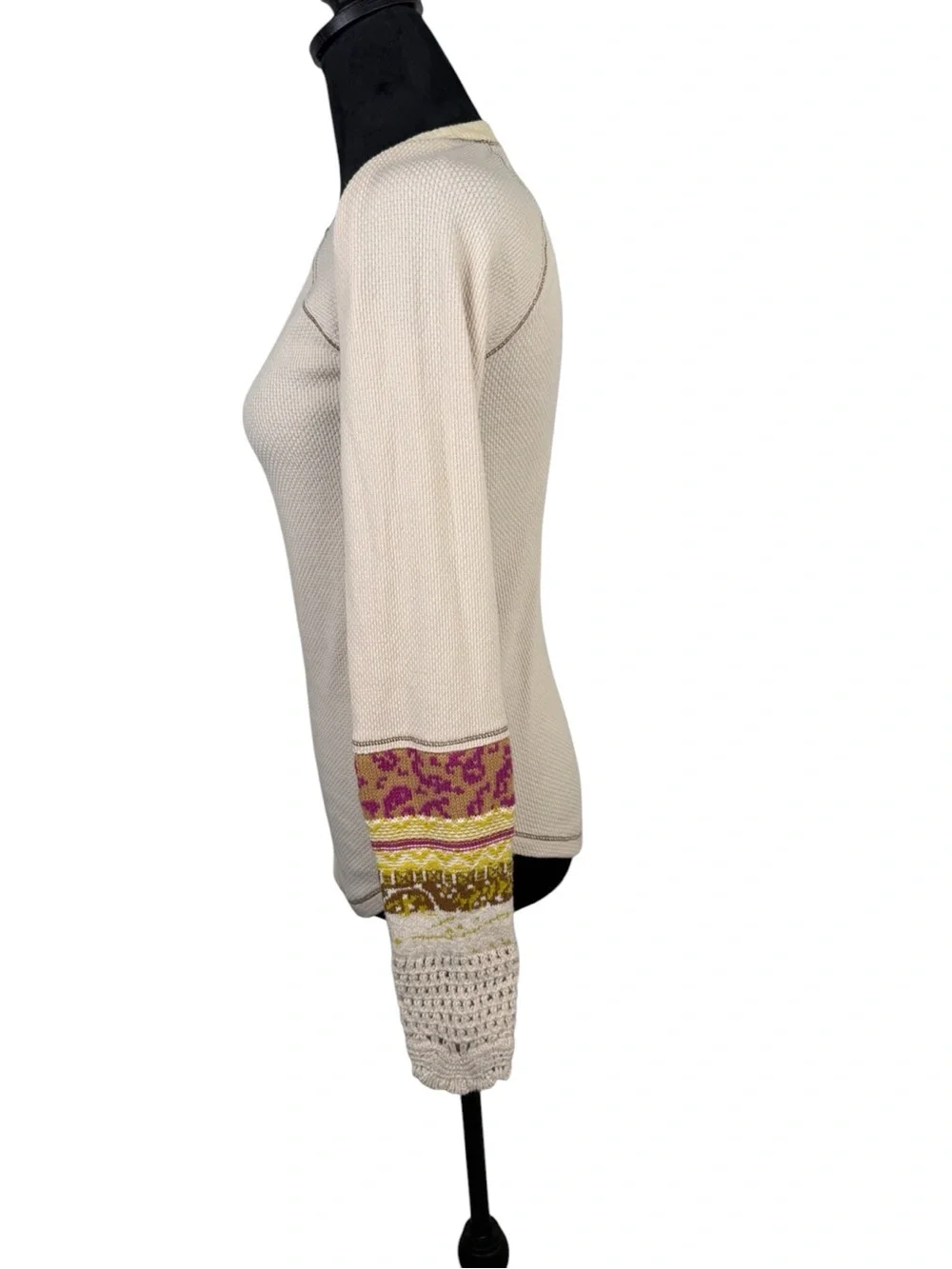 Free People In Cuff Thermal Top Cream Boho Waffle Knit M